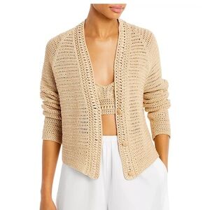 Vince Crochet Cardigan Sweater in Straw